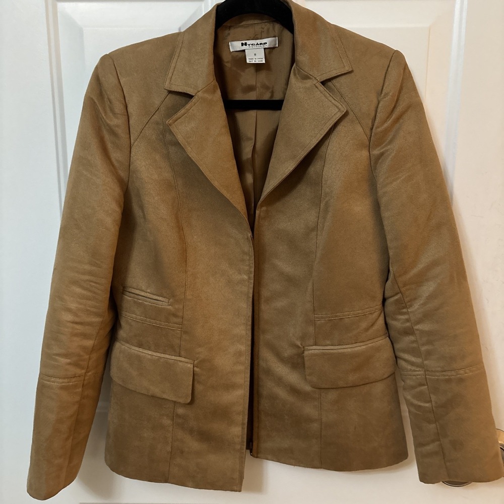 Nygard Collection Women's Tan Lined Collared Zipper Faux Suede Jacket Size 8
